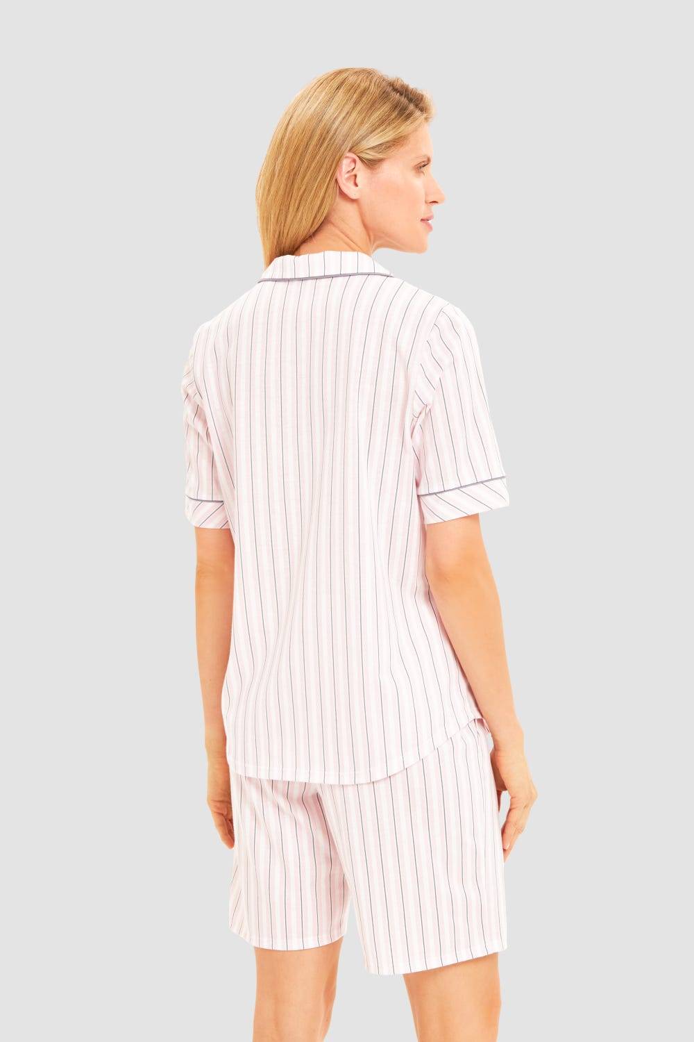 Rösch Basic Pyjamashirt Kurzarm im Streifendruck Herrenhemdstil Blitzverkäufe