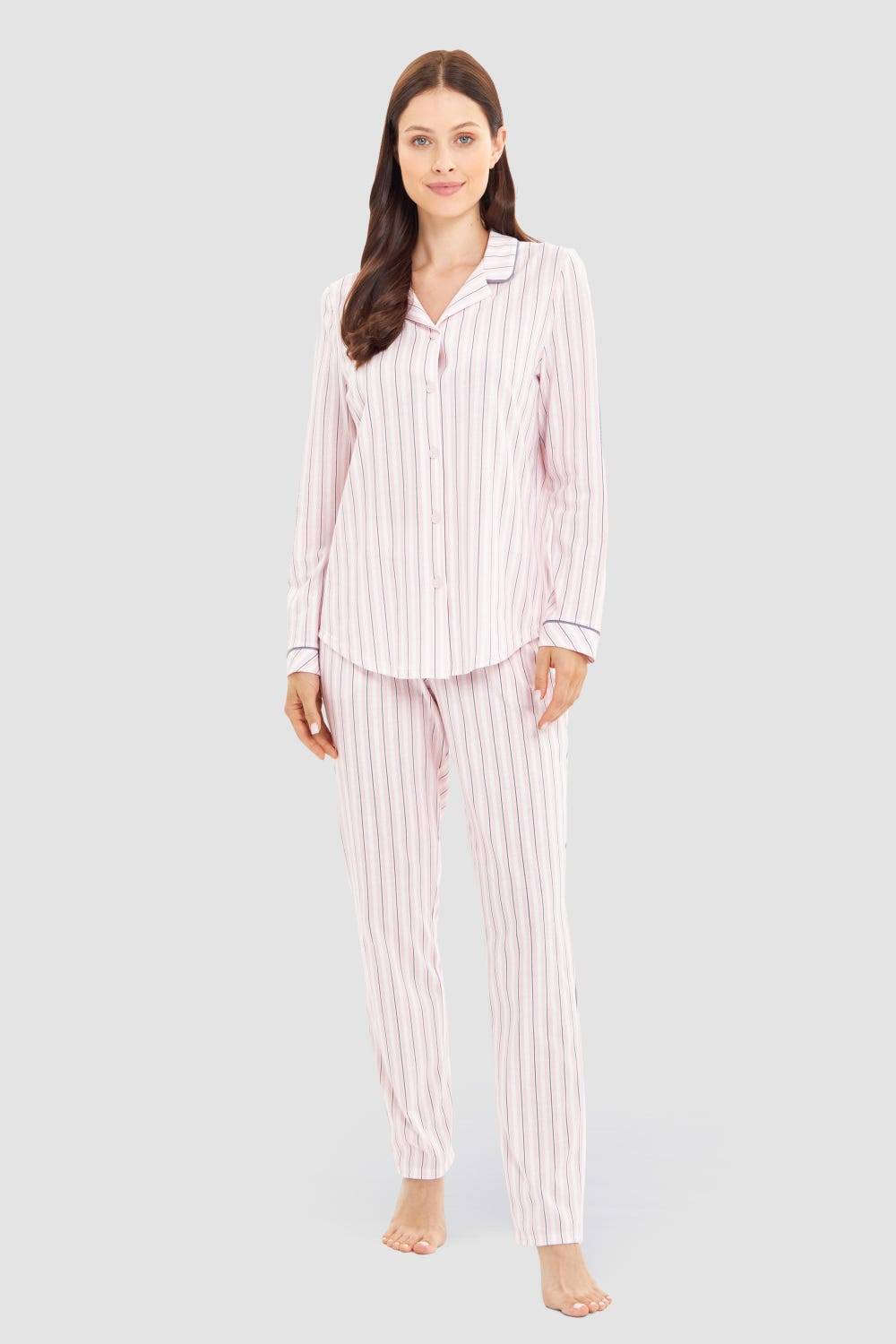 Rösch Basic Pyjamashirt Langarm im Streifendruck Herrenhemdstil Limitierter Zeitrabatt