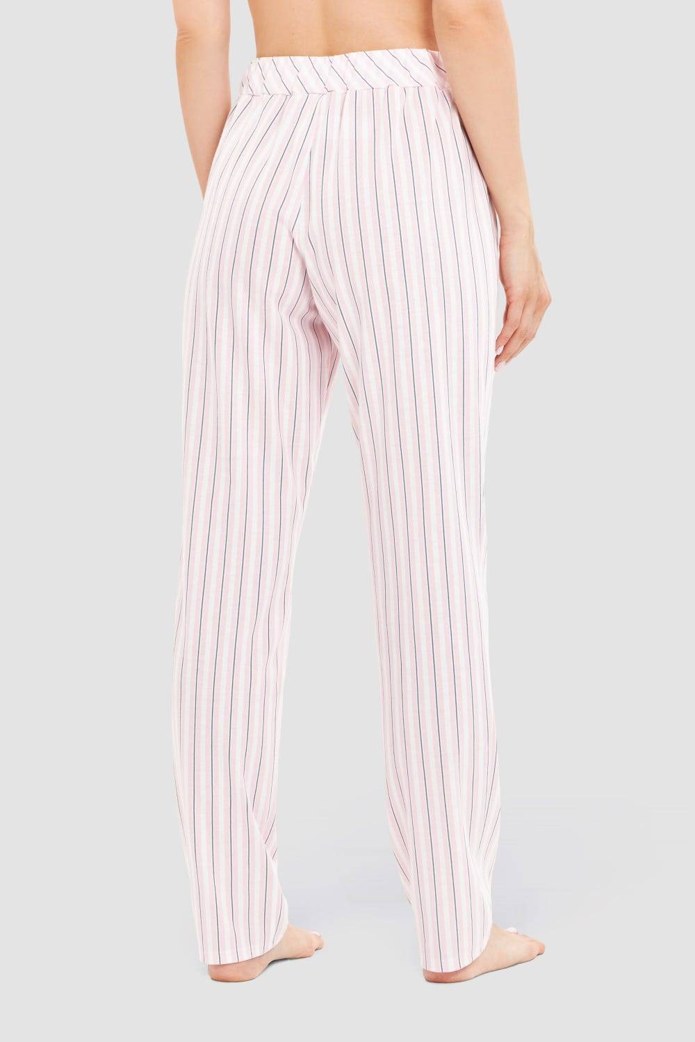 Rösch Basic Pyjamahose Lang im Streifendruck Rosa-Grau Sonderangebot