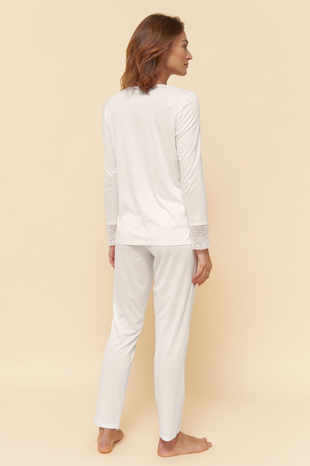 Rösch Pyjama mit eleganten Spitzen-Details einfarbig romantisch verspielt Baumwolle/Modal Cyber Monday