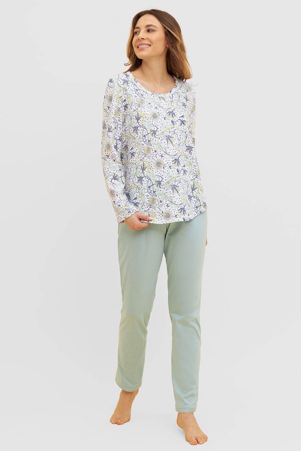 Rösch Basic Pyjamashirt Langarm im floralen Ornament-Print Mix &amp; Match 1884806 Valentinstagsangebot