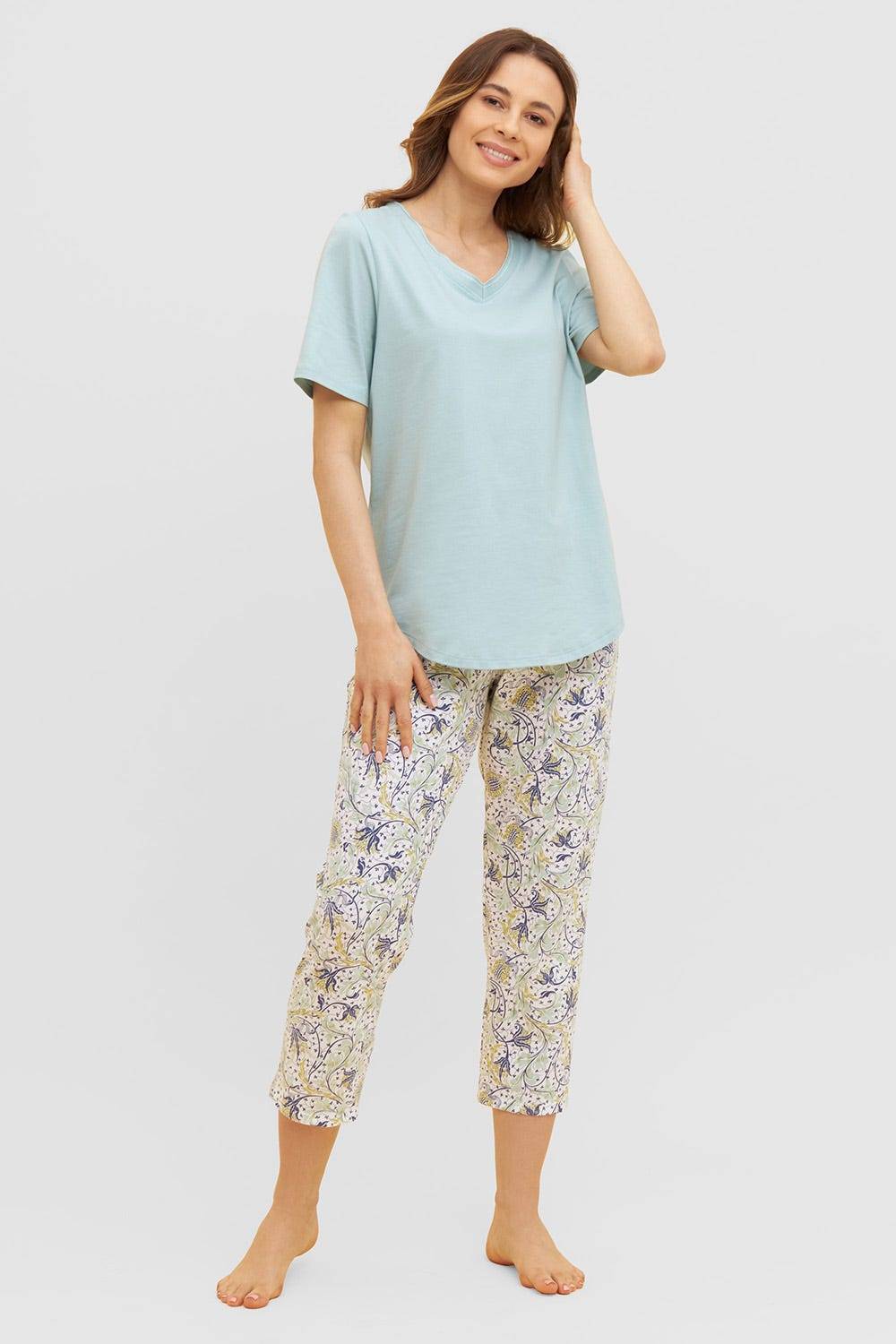 Rösch Basic 7/8-Pyjamahose im floralen Ornament-Print Mix &amp; Match 1884809 Lagerräumung