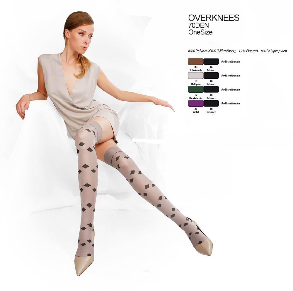 Shimasocks Damen Overknee Strümpfe Feinstrümpfe mit Muster elegant braun grün lila grau Fabrikverkauf