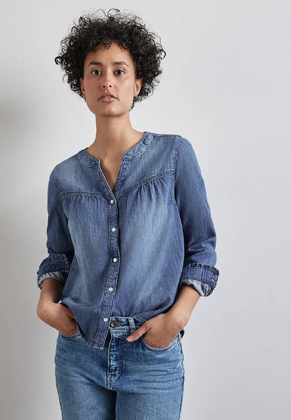 Street One Jeans-Bluse mit Rüschen Limitierter Zeitrabatt