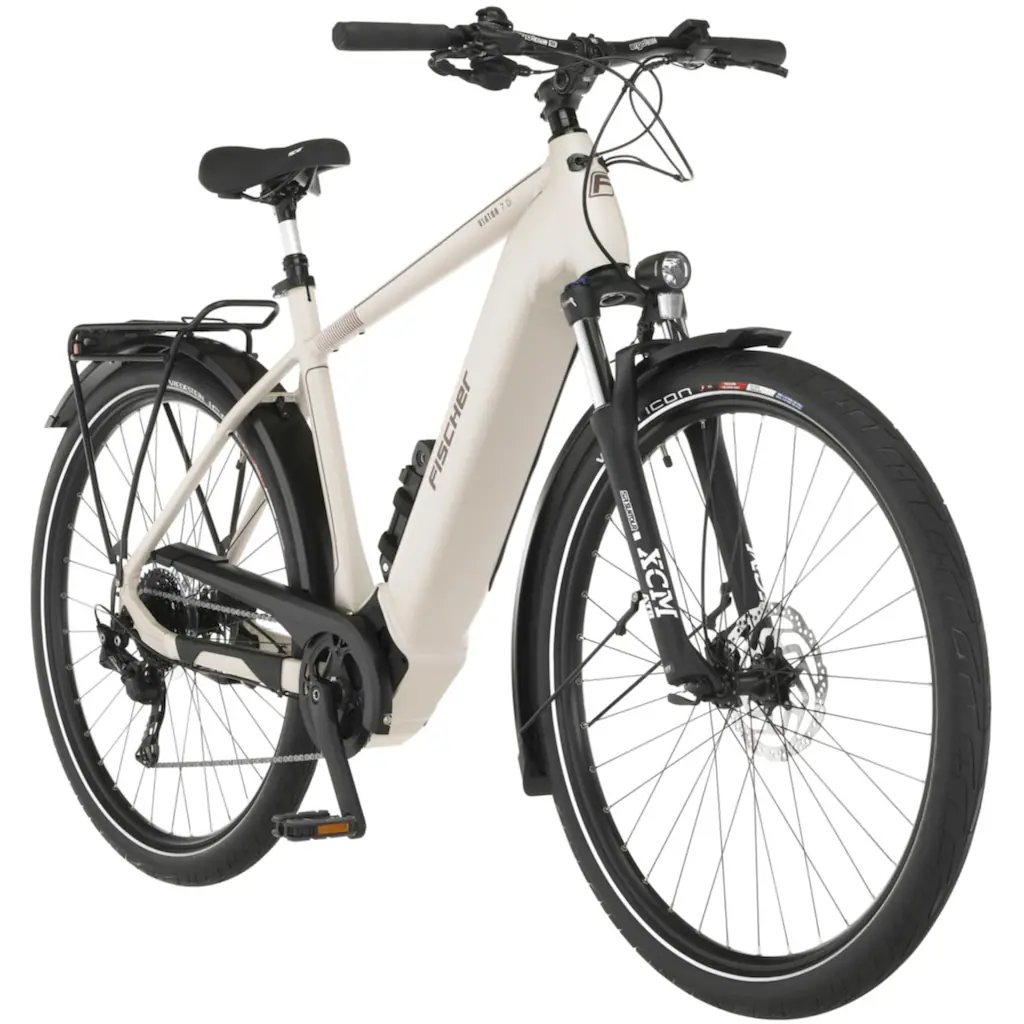 FISCHER Fahrrad E-Bike »VIATOR 7.0i Herren 55« 10 Gang Shimano Deore Mittelmotor 250 W (mit Faltschloss) Pedelec Elektrofahrrad für Damen u. Herren Trekkingrad Große Rabatte