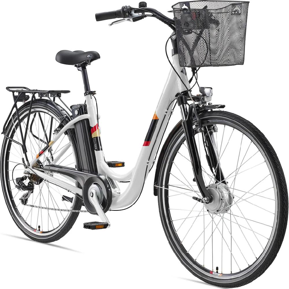 Telefunken E-Bike »Multitalent RC822« 7 Gang Shimano Tourney Frontmotor 250 W (ca. 100 km Reichweite-2 V-Bremsen-Beleuchtung-Straßenzulassung) City Elektrofahrrad Damen Herren 28 Zoll 36 V 374 Wh Akku Pedelec auf Raten Kauf eins, bekomm eins gratis