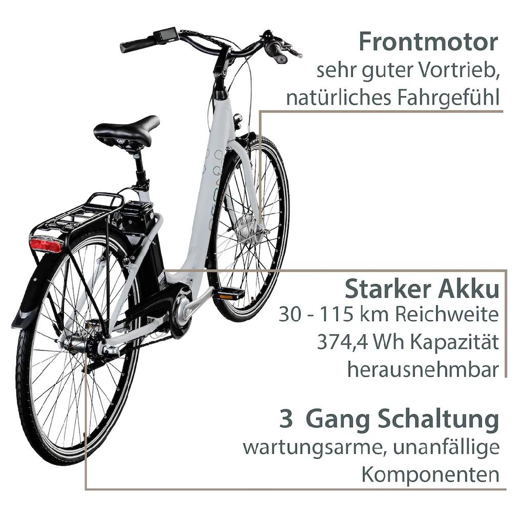 AGON E-Bike »Aurora« 3 Gang Frontmotor 250 W Pedelec Elektrofahrrad für Damen u. Herren Cityrad Tiefpreis