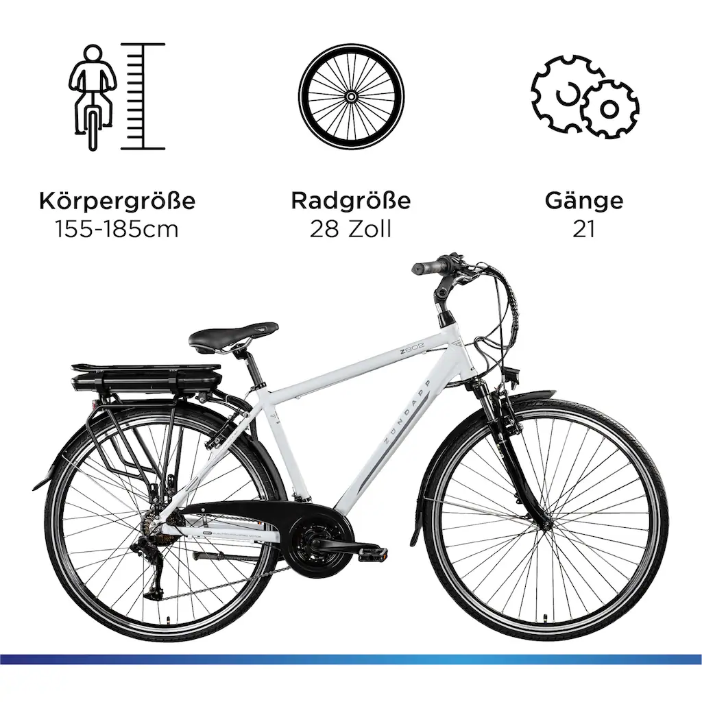 Zündapp E-Bike »Z802 Herren« 21 Gang Shimano Altus RD-M310 Heckmotor 250 W Pedelec Elektrofahrrad für Damen u. Herren Trekkingrad auf Rechnung Sonderangebot der Fabrik