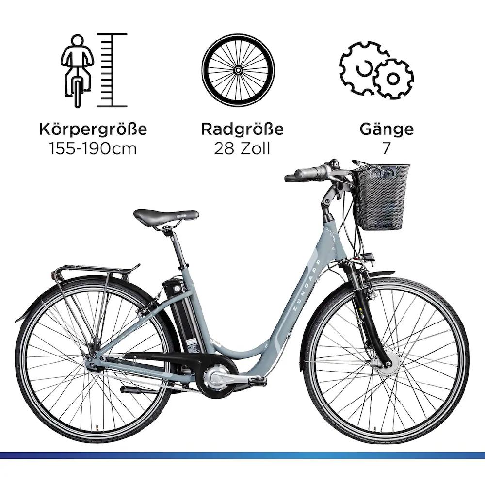 Zündapp E-Bike »Z517« 7 Gang Frontmotor 250 W E Bike Damenfahrrad 28 Zoll 155 - 190 cm mit 7 Gang Nabenschaltung auf Rechnung online kaufen Vatertagsangebot