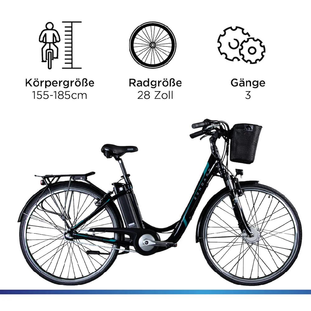 Zündapp E-Bike »Z510« 3 Gang Shimano Nexus SC-3C41 Frontmotor 250 W Pedelec Elektrofahrrad für Damen u. Herren Cityrad auf Raten Bestseller