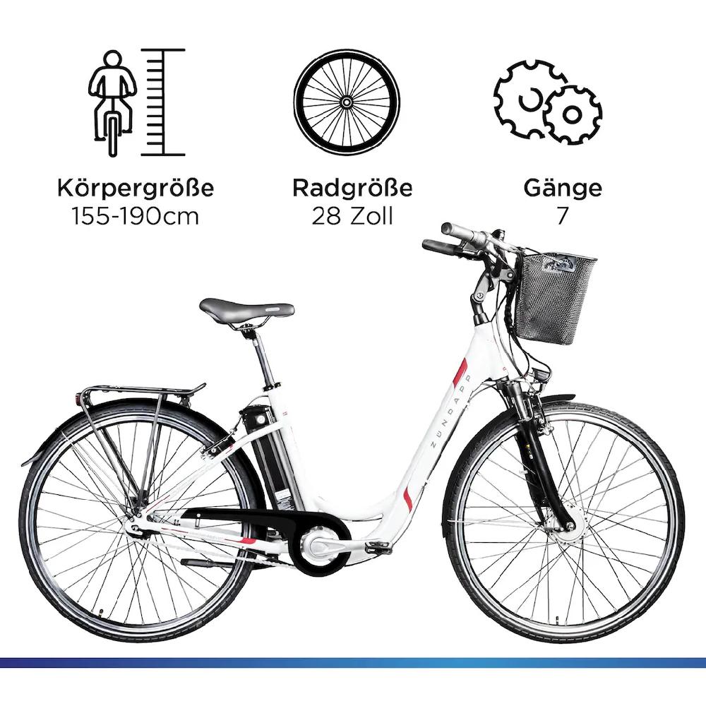 Zündapp E-Bike »Z517« 7 Gang Frontmotor 250 W E Bike Damenfahrrad 28 Zoll 155 - 190 cm mit 7 Gang Nabenschaltung auf Rechnung bestellen Kauf eins, bekomm eins gratis