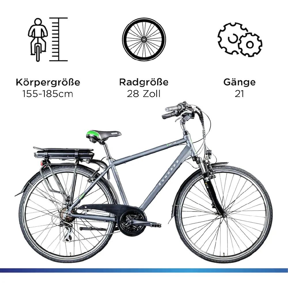 Zündapp E-Bike »Z802 Herren« 21 Gang Shimano Altus RD-M310 Heckmotor 250 W Pedelec Elektrofahrrad für Herren Trekkingrad auf Rechnung bestellen Letzter Tag