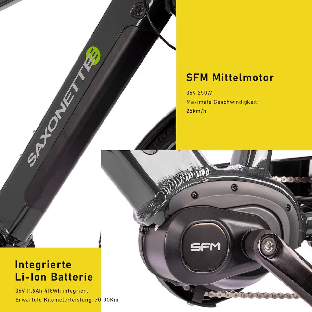 SAXONETTE E-Bike »Deluxe Sport Lady« 9 Gang Shimano Alivio Mittelmotor 250 W Pedelec Elektrofahrrad für Damen u. Herren Cityrad Blitzverkäufe