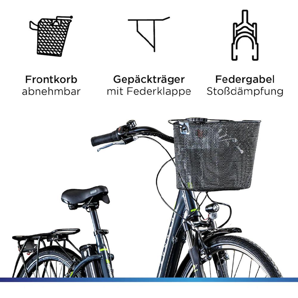 Zündapp E-Bike »Z510« 3 Gang Shimano Nexus SC-3C41 Frontmotor 250 W (mit Frontkorb) Pedelec Elektrofahrrad für Damen u. Herren Cityrad auf Rechnung online kaufen Fabrikpreis
