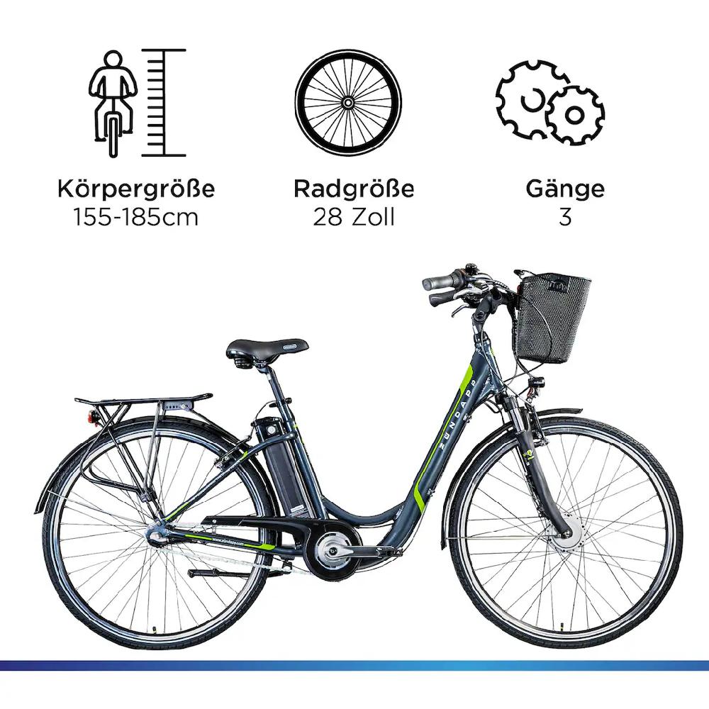 Zündapp E-Bike »Z510« 3 Gang Shimano Nexus SC-3C41 Frontmotor 250 W (mit Frontkorb) Pedelec Elektrofahrrad für Damen u. Herren Cityrad auf Rechnung online kaufen Fabrikpreis