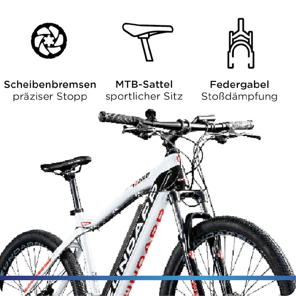 Zündapp E-Bike »Z801« 21 Gang Shimano Tourney RD-TY300 Heckmotor 250 W Pedelec Elektrofahrrad für Damen u. Herren MTB Mountainbike auf Rechnung kaufen Sonderangebot