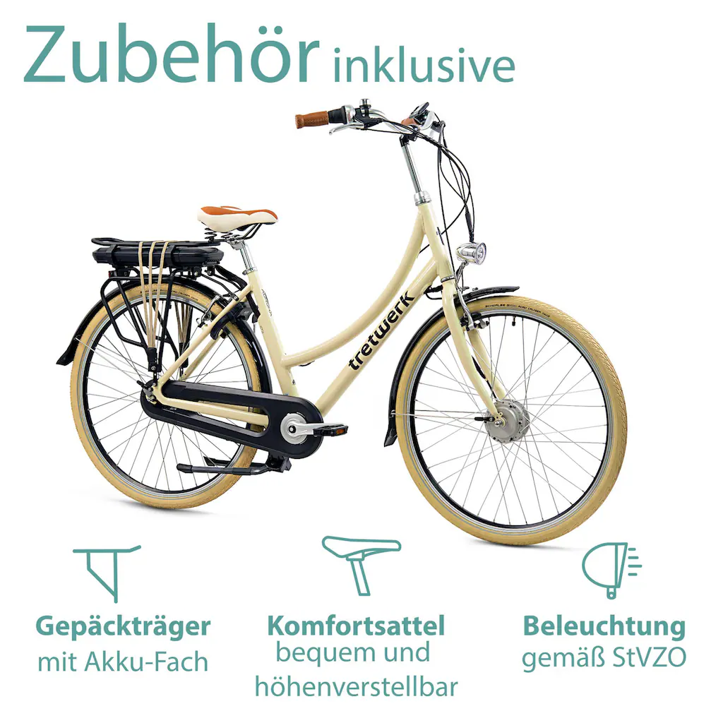 Tretwerk E-Bike »Aurora« 7 Gang Frontmotor 250 W (im Retro-Stil) Pedelec Elektrofahrrad für Damen u. Herren Cityrad Blitzangebot