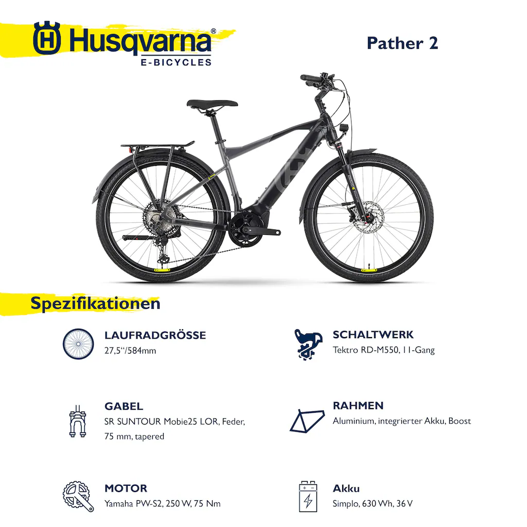 Husqvarna E-BICYCLES E-Bike »E-Trekkingbike Pather 2 Herren« 11 Gang Tektro RD-M550 Mittelmotor 250 W (27 5 Zoll Yamaha Motor Scheibenbremsen mit Straßenzulassung) Pedelec Elektrofahrrad für Herren Trekkingrad Große Rabatte
