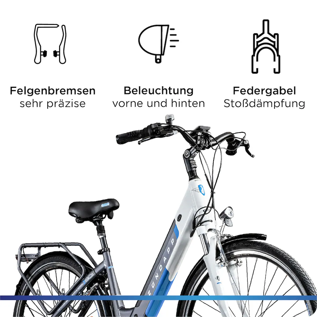 Zündapp E-Bike »Z901« 7 Gang Shimano Tourney RD-TY300 Mittelmotor 250 W Pedelec Elektrofahrrad für Damen u. Herren Cityrad Neuheiten