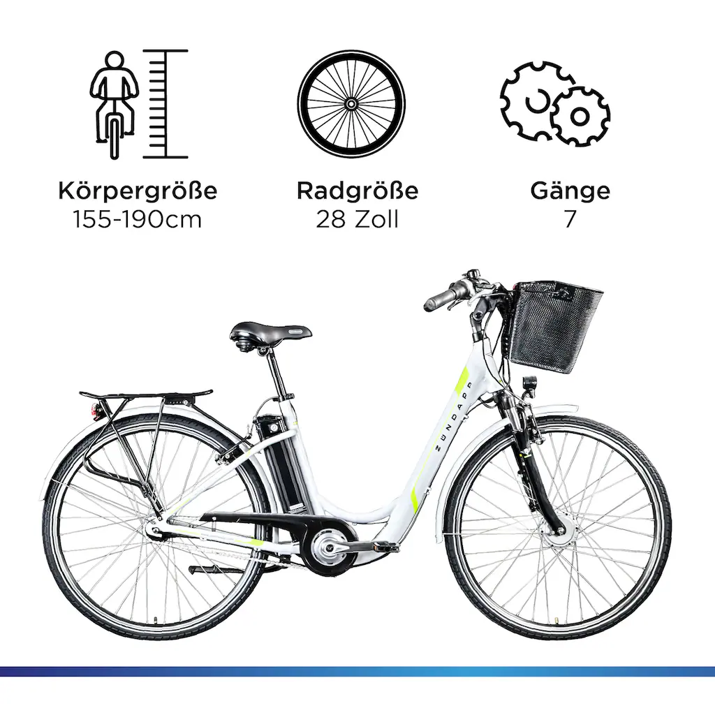 Zündapp E-Bike »Z517« 7 Gang Shimano Frontmotor 250 W (mit großem Frontkorb) Pedelec Elektrofahrrad für Damen u. Herren Cityrad auf Raten Kauf eins, bekomm eins gratis