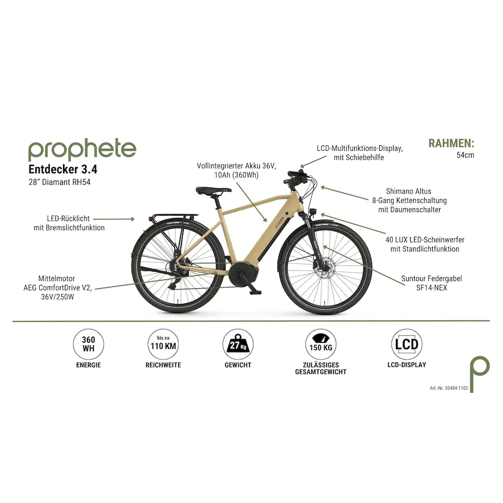 Prophete E-Bike »Entdecker 3.4« 8 Gang Shimano Mittelmotor 250 W Pedelec Elektrofahrrad für Herren Trekkingrad auf Rechnung Begrenzte Freigabe