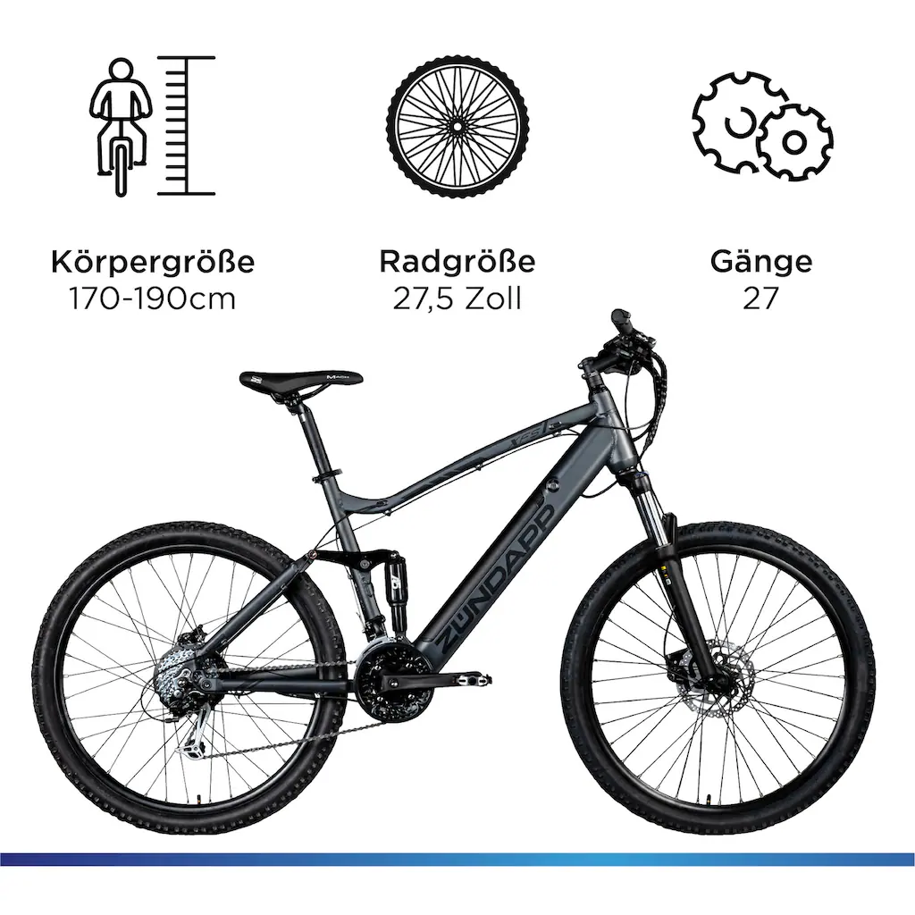 Zündapp E-Bike »XFS« 27 Gang Shimano Tourney TX Heckmotor 250 W Pedelec Elektrofahrrad für Damen u. Herren MTB Mountainbike auf Rechnung online bestellen Letzte 2 Tage