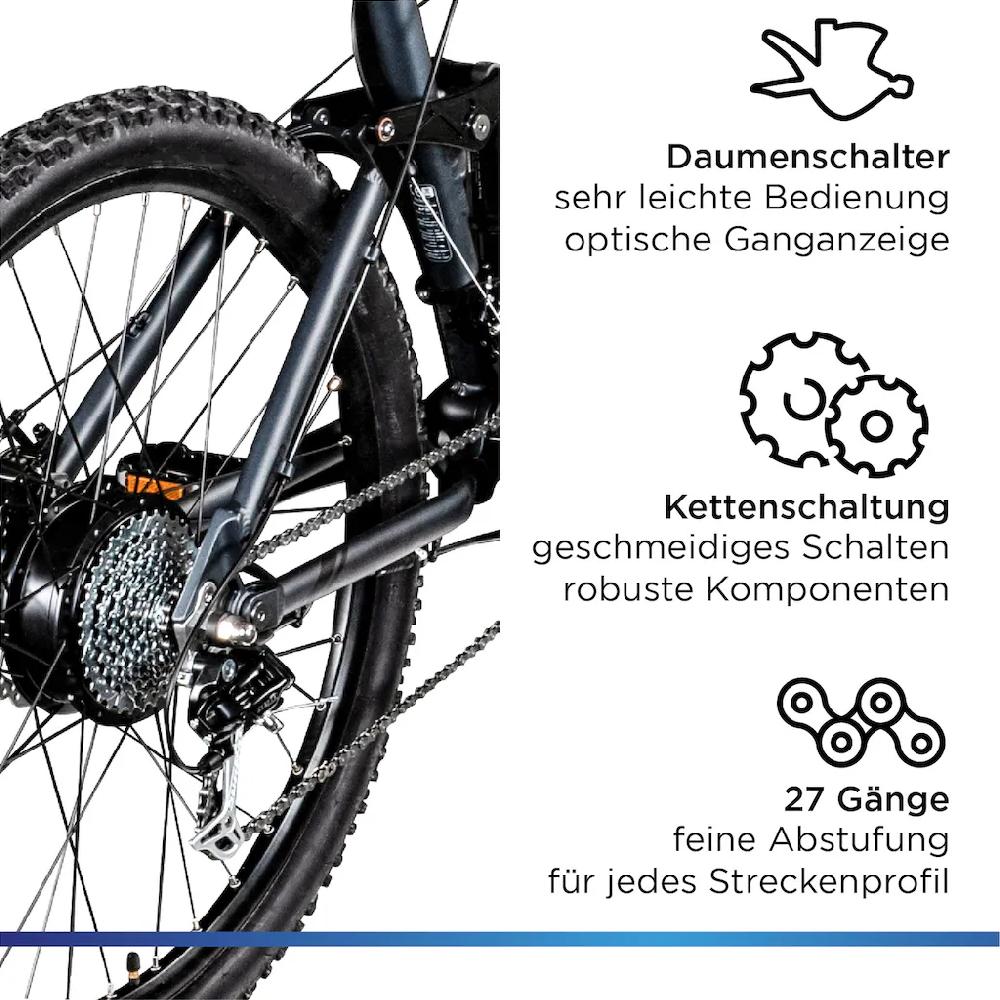 Zündapp E-Bike »XFS« 27 Gang Shimano Tourney TX Heckmotor 250 W Pedelec Elektrofahrrad für Damen u. Herren MTB Mountainbike auf Rechnung online bestellen Letzte 2 Tage