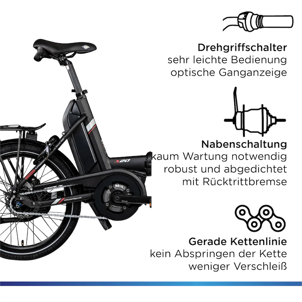 Zündapp E-Bike »X20« 7 Gang Shimano Nexus Mittelmotor 250 W Pedelec Elektrofahrrad für Damen u. Herren Faltrad 2025
