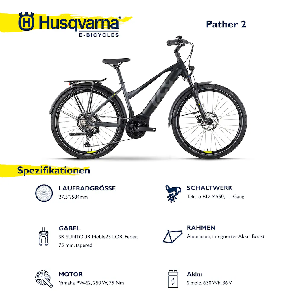 Husqvarna E-BICYCLES E-Bike »E-Trekkingbike Pather 2 Damen« 11 Gang Tektro RD-M550 Mittelmotor 250 W (27 5 Zoll Yamaha Motor Scheibenbremsen mit Straßenzulassung) Pedelec Elektrofahrrad für Damen Trekkingrad auf Rechnung Outlet