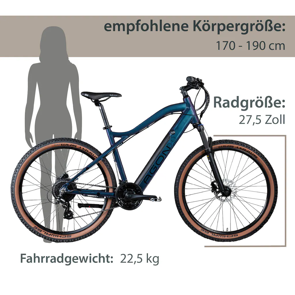 AGON E-Bike »Alpha« 24 Gang Heckmotor 250 W Pedelec Elektrofahrrad für Damen u. Herren MTB Mountainbike auf Raten Großer Ausverkauf