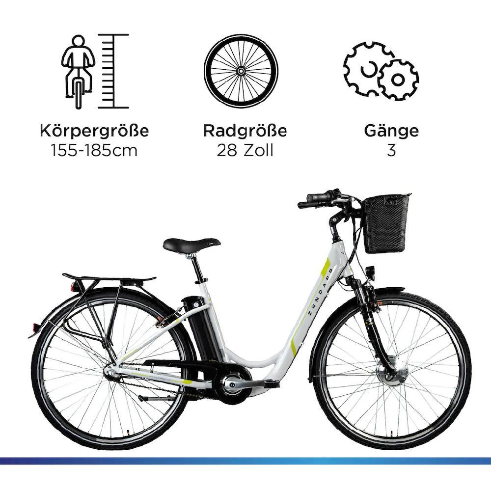 Zündapp E-Bike »Z510« 3 Gang Shimano Nexus SC-3C41 Frontmotor 250 W Pedelec Elektrofahrrad für Damen u. Herren Cityrad Black Friday