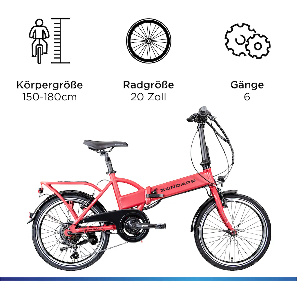 Zündapp E-Bike »Z101« 6 Gang Shimano Tourney RD-TY300 Heckmotor 250 W Pedelec Elektrofahrrad für Damen u. Herren Faltrad Cyber Monday