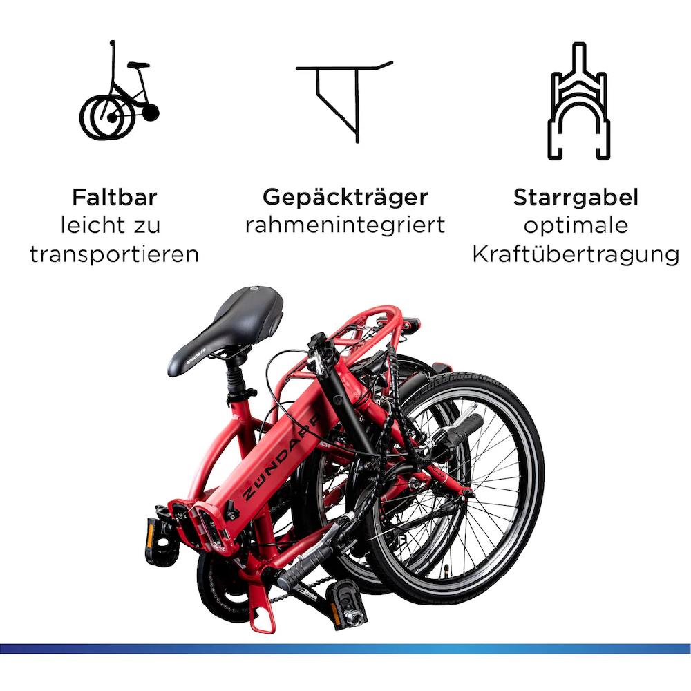 Zündapp E-Bike »Z101« 6 Gang Shimano Tourney RD-TY300 Heckmotor 250 W Pedelec Elektrofahrrad für Damen u. Herren Faltrad Cyber Monday