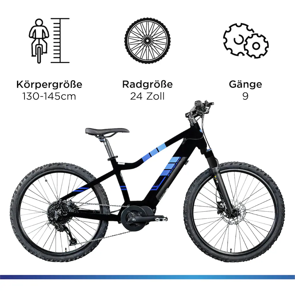 Zündapp E-Bike »Z240« 9 Gang Shimano Alivio RD-M3100 SGS Mittelmotor 250 W E Bike Mountainbike 24 Zoll Elektro Bike 130-145 cm Jugendliche ab 8 Lagerräumung
