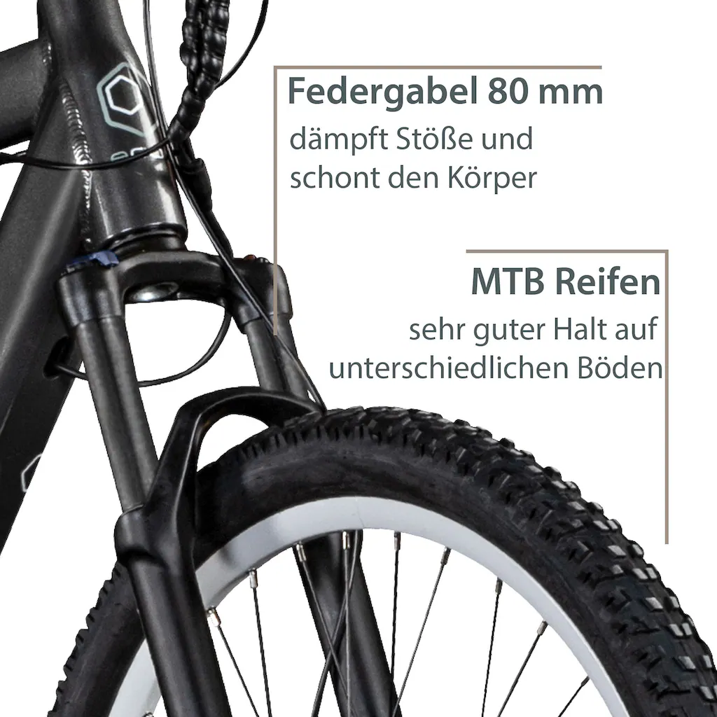 AGON E-Bike »Alpha« 24 Gang Heckmotor 250 W Pedelec Elektrofahrrad für Damen u. Herren MTB auf Rechnung online bestellen Neueste Mode