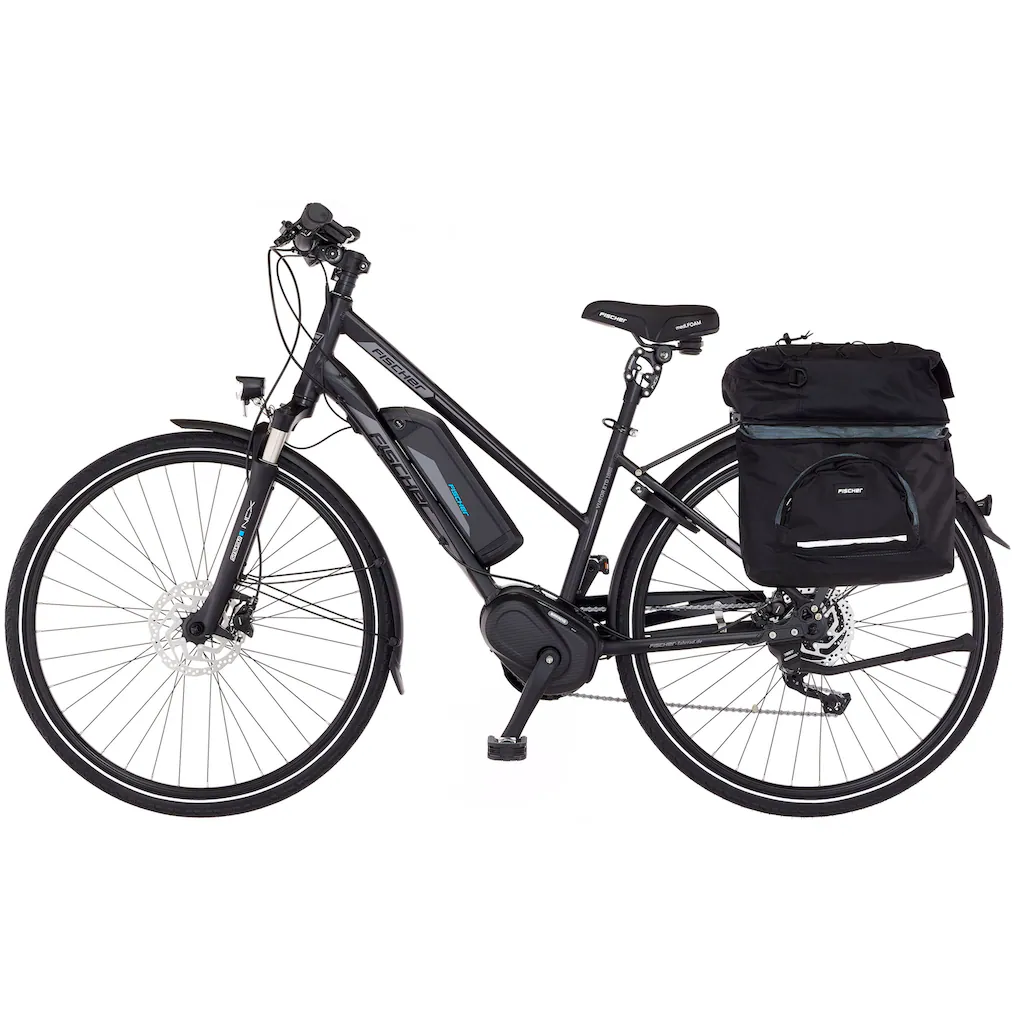 FISCHER Fahrrad E-Bike »VIATOR ETD 1861 557« 10 Gang Shimano Deore Mittelmotor 250 W (mit Gepäckträgertasche) Pedelec Elektrofahrrad für Damen Trekkingrad auf Rechnung Nur noch ein Tag übrig