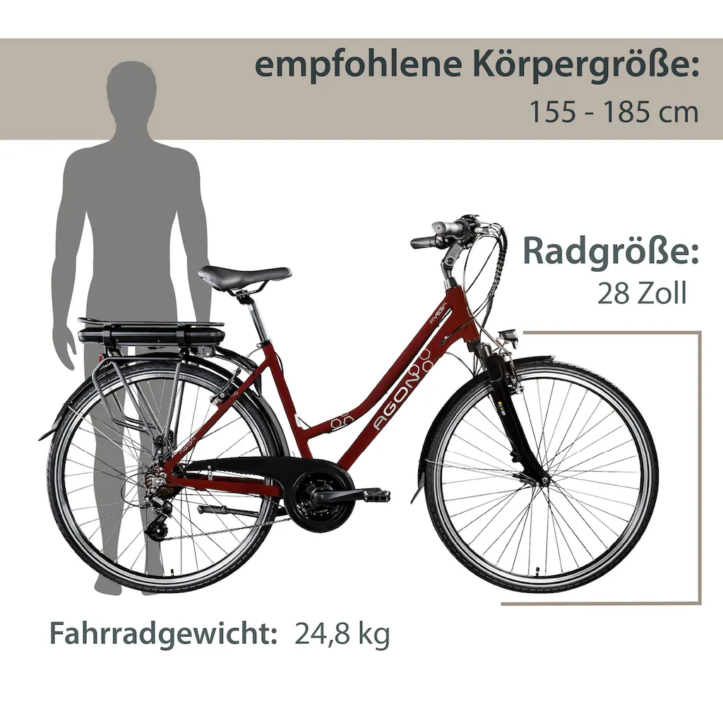AGON E-Bike »Avesa« 21 Gang Heckmotor 250 W Pedelec Elektrofahrrad für Damen u. Herren Trekkingrad auf Rechnung Riesige Rabatte