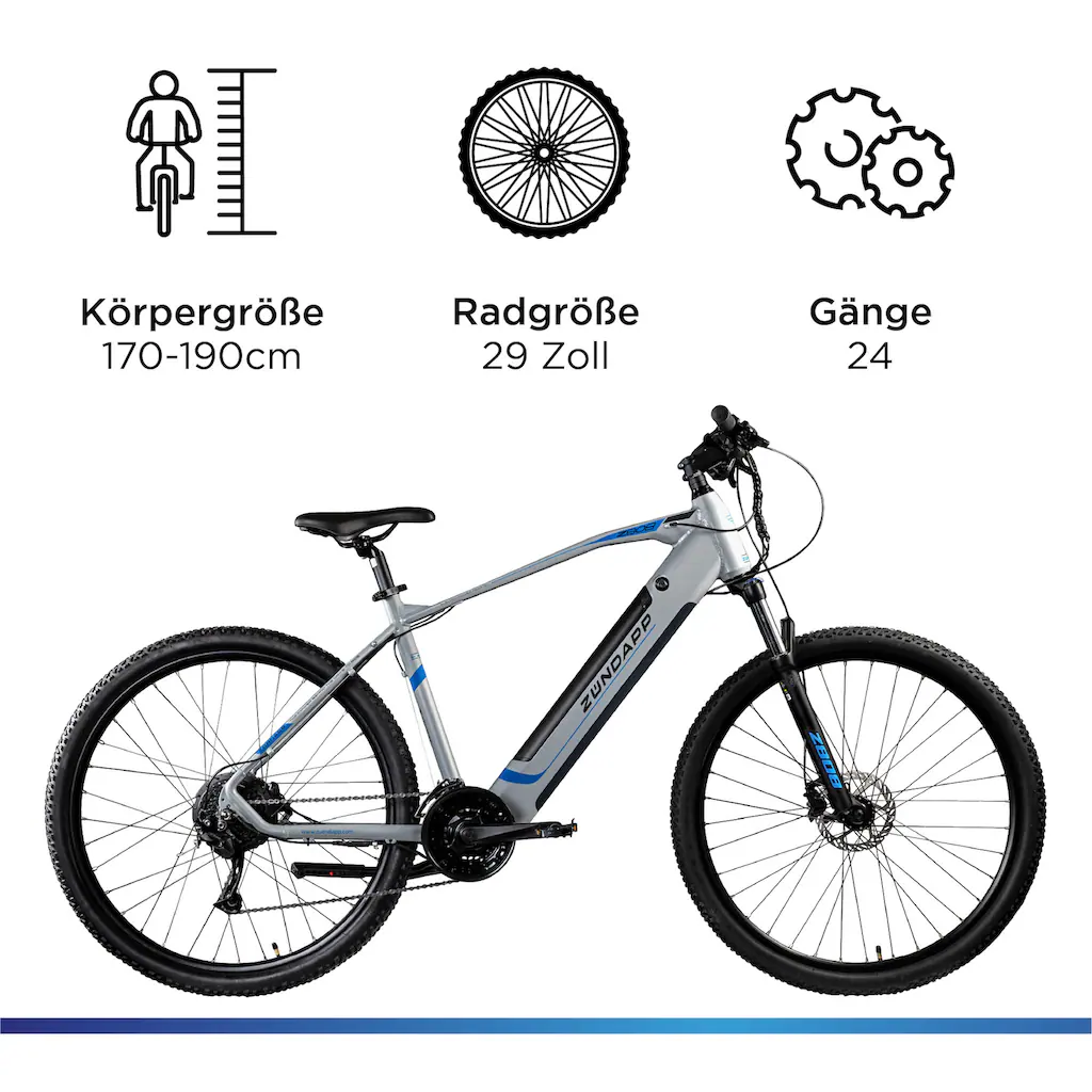 Zündapp E-Bike »Z808« 24 Gang Heckmotor 250 W Pedelec Elektrofahrrad für Damen u. Herren MTB Mountainbike auf Rechnung 50% Rabatt mit kostenlosem Versand