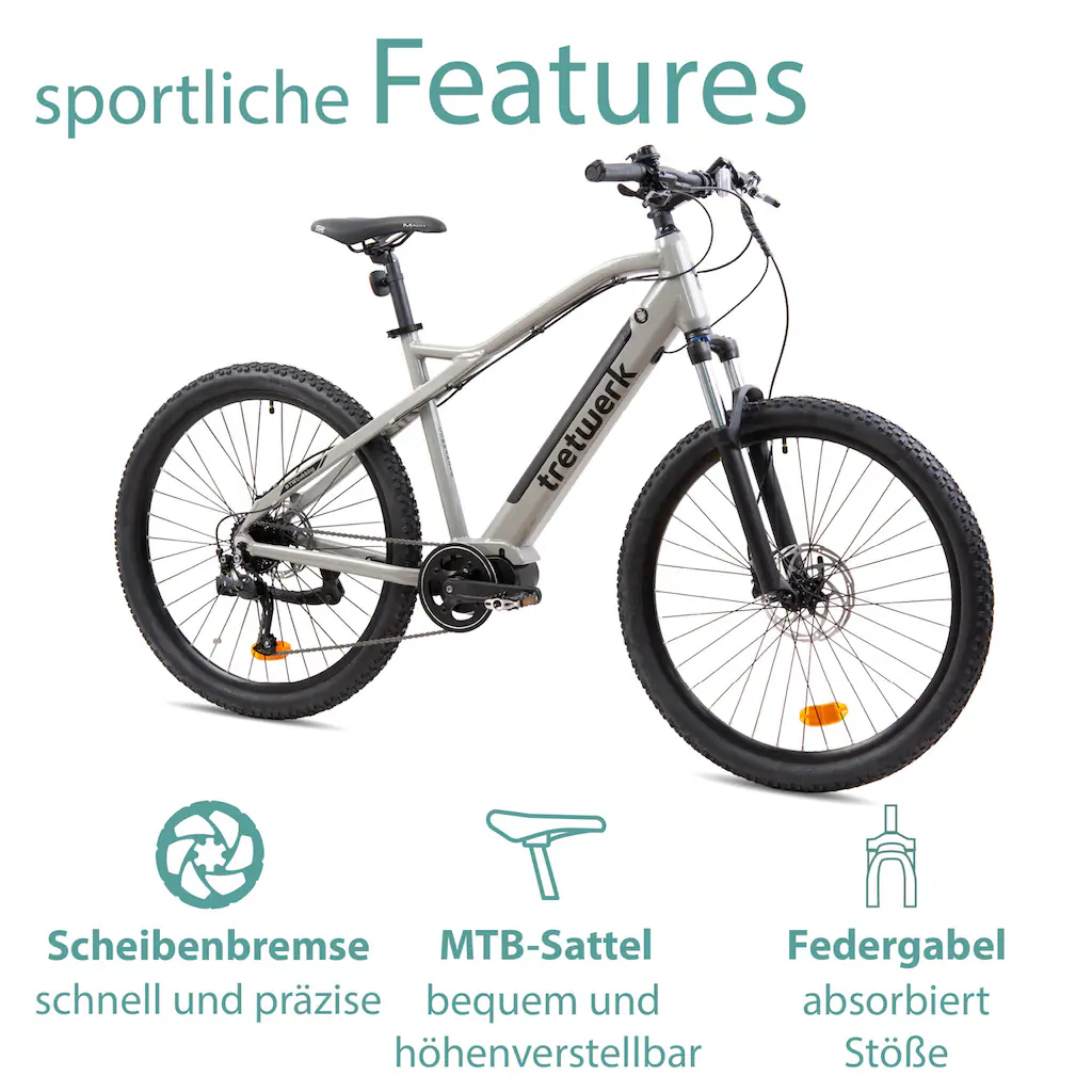 Tretwerk E-Bike »Commander« 9 Gang Shimano Altus M2000 Mittelmotor 250 W Pedelec Elektrofahrrad für Damen u. Herren MTB Mountainbike Fabrikladen
