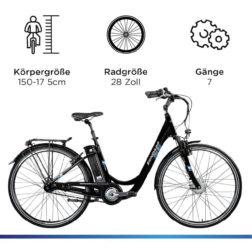 Zündapp E-Bike »Green 3.7« 7 Gang Frontmotor 250 W Pedelec Elektrofahrrad für Damen u. Herren Cityrad auf Rechnung bestellen Auslauf