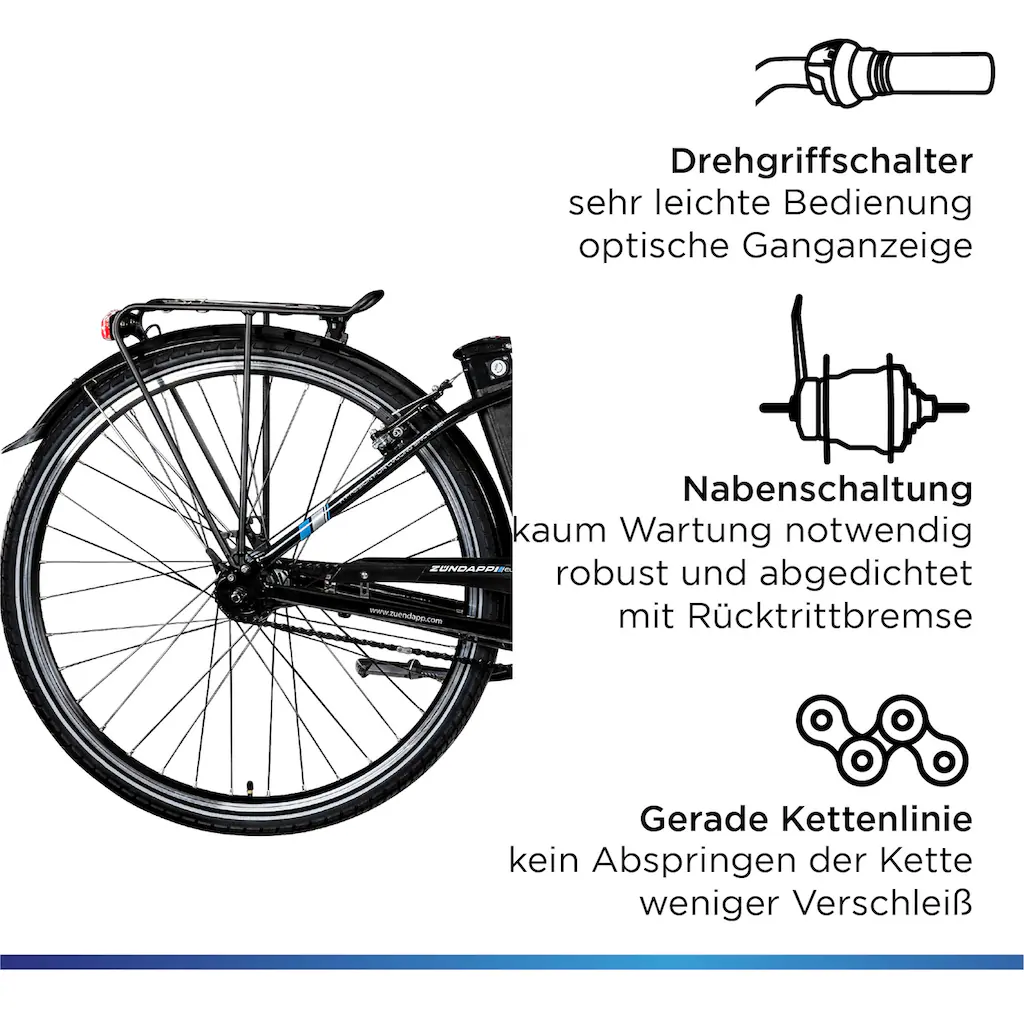Zündapp E-Bike »Green 3.7« 7 Gang Frontmotor 250 W Pedelec Elektrofahrrad für Damen u. Herren Cityrad auf Rechnung bestellen Auslauf