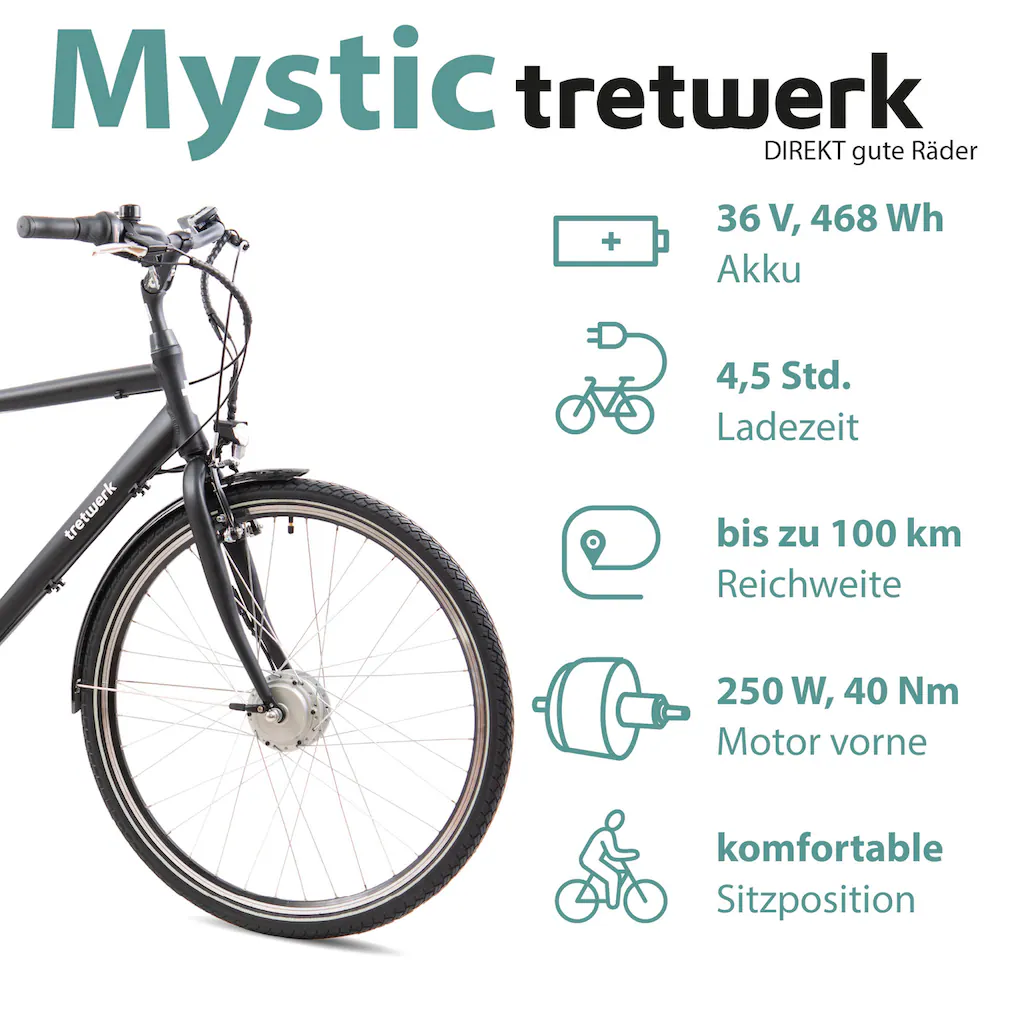 Tretwerk E-Bike »Mystic« 7 Gang Frontmotor 250 W Pedelec Elektrofahrrad für Damen u. Herren Trekkingrad Kostenloser Versand