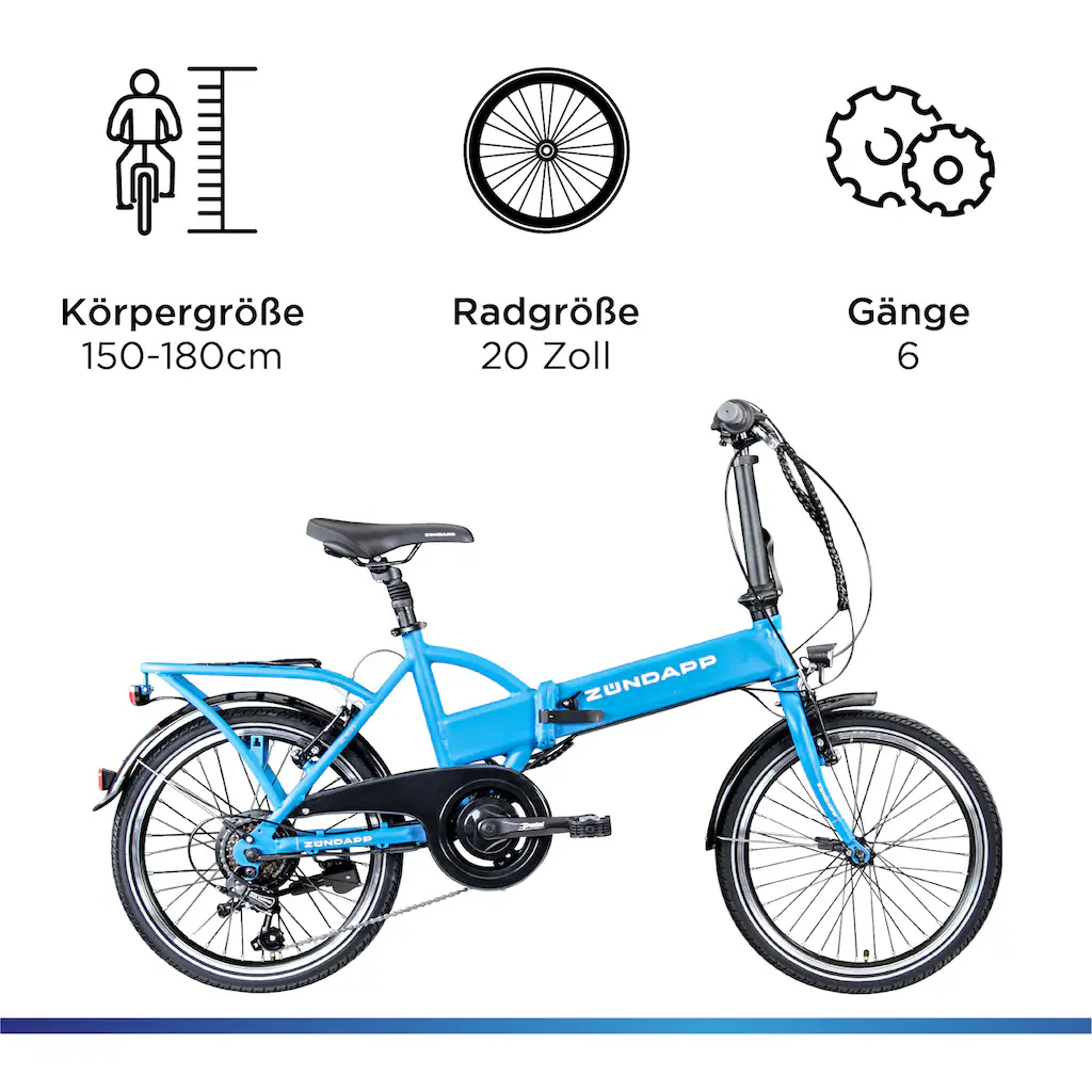 Zündapp E-Bike »Z101« 6 Gang Shimano Tourney RD-TY300 Heckmotor 250 W Pedelec Elektrofahrrad für Damen u. Herren Faltrad auf Rechnung kaufen Limitierter Zeitrabatt