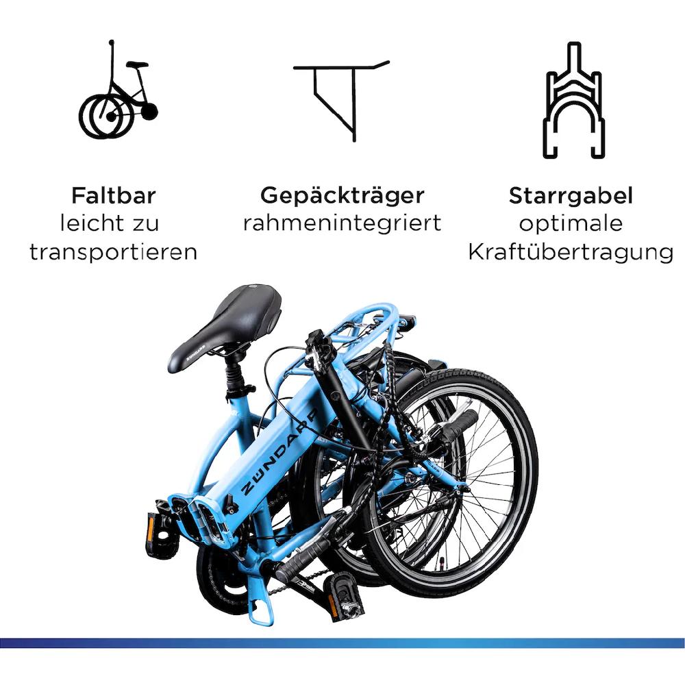 Zündapp E-Bike »Z101« 6 Gang Shimano Tourney RD-TY300 Heckmotor 250 W Pedelec Elektrofahrrad für Damen u. Herren Faltrad auf Rechnung kaufen Limitierter Zeitrabatt