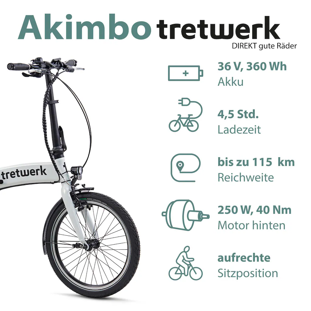 Tretwerk E-Bike »Akimbo« 8 Gang Shimano Acera M3020 SGS Heckmotor 250 W Pedelec Elektrofahrrad für Damen u. Herren Faltrad auf Rechnung online bestellen Flash Sale