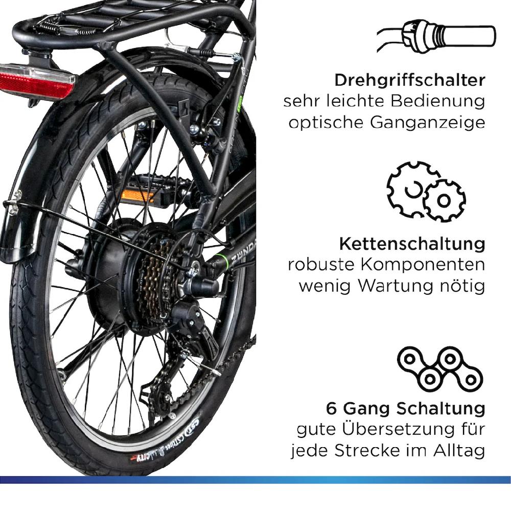 Zündapp E-Bike »Z101« 6 Gang Shimano Tourney RD-TY300 Heckmotor 250 W Pedelec Elektrofahrrad für Damen u. Herren Faltrad auf Rechnung kaufen Muttertagsangebot