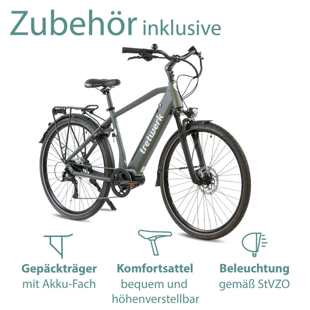 Tretwerk E-Bike »Sonic« 8 Gang Shimano Acera M3020 SGS Mittelmotor 250 W Pedelec Elektrofahrrad für Damen u. Herren Trekkingrad auf Rechnung Online Outlet