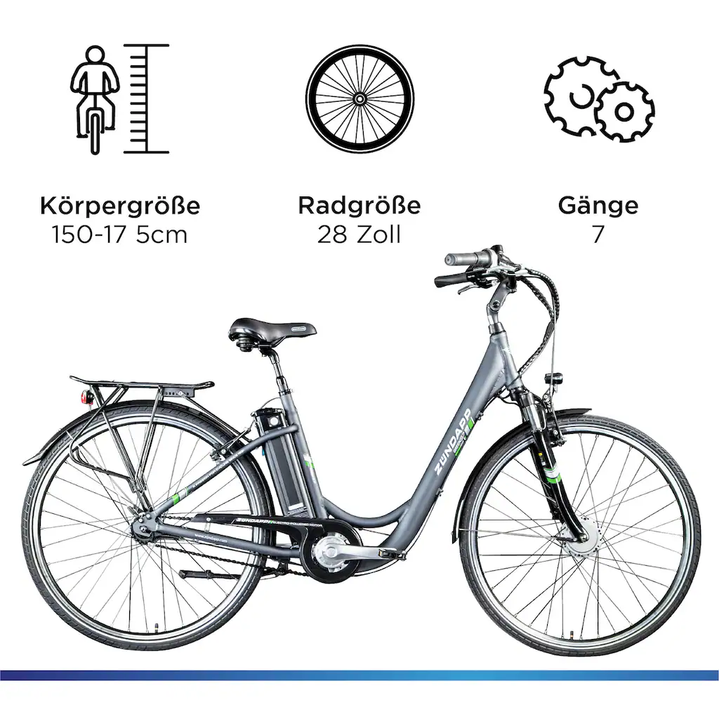 Zündapp E-Bike »Green 3.7« 7 Gang Frontmotor 250 W Pedelec Elektrofahrrad für Damen u. Herren Cityrad auf Rechnung kaufen Saisonale Angebote