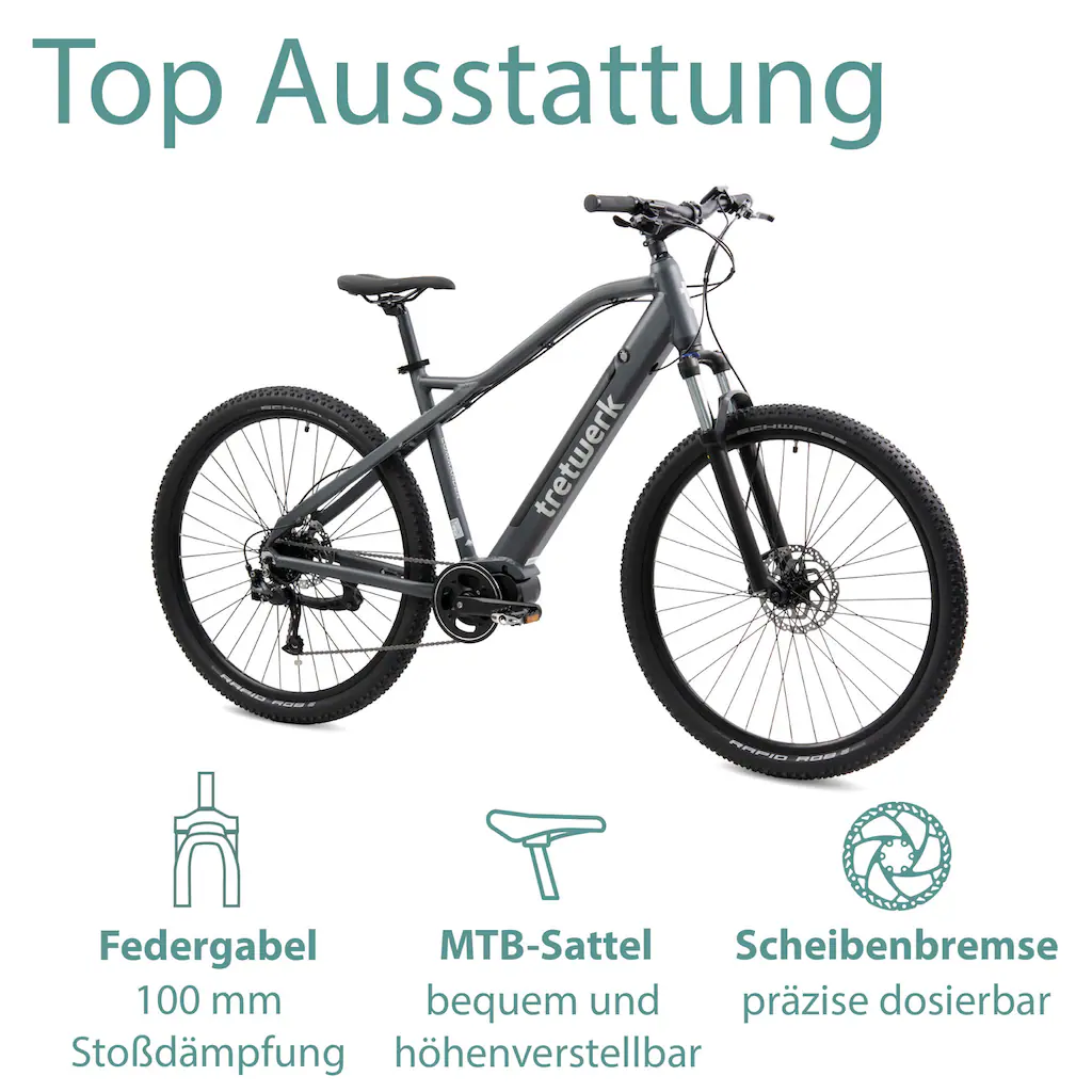 Tretwerk E-Bike »Commander« 9 Gang Shimano Altus SGS Mittelmotor 250 W Pedelec Elektrofahrrad für Damen u. Herren MTB Mountainbike auf Rechnung Räumungsverkauf