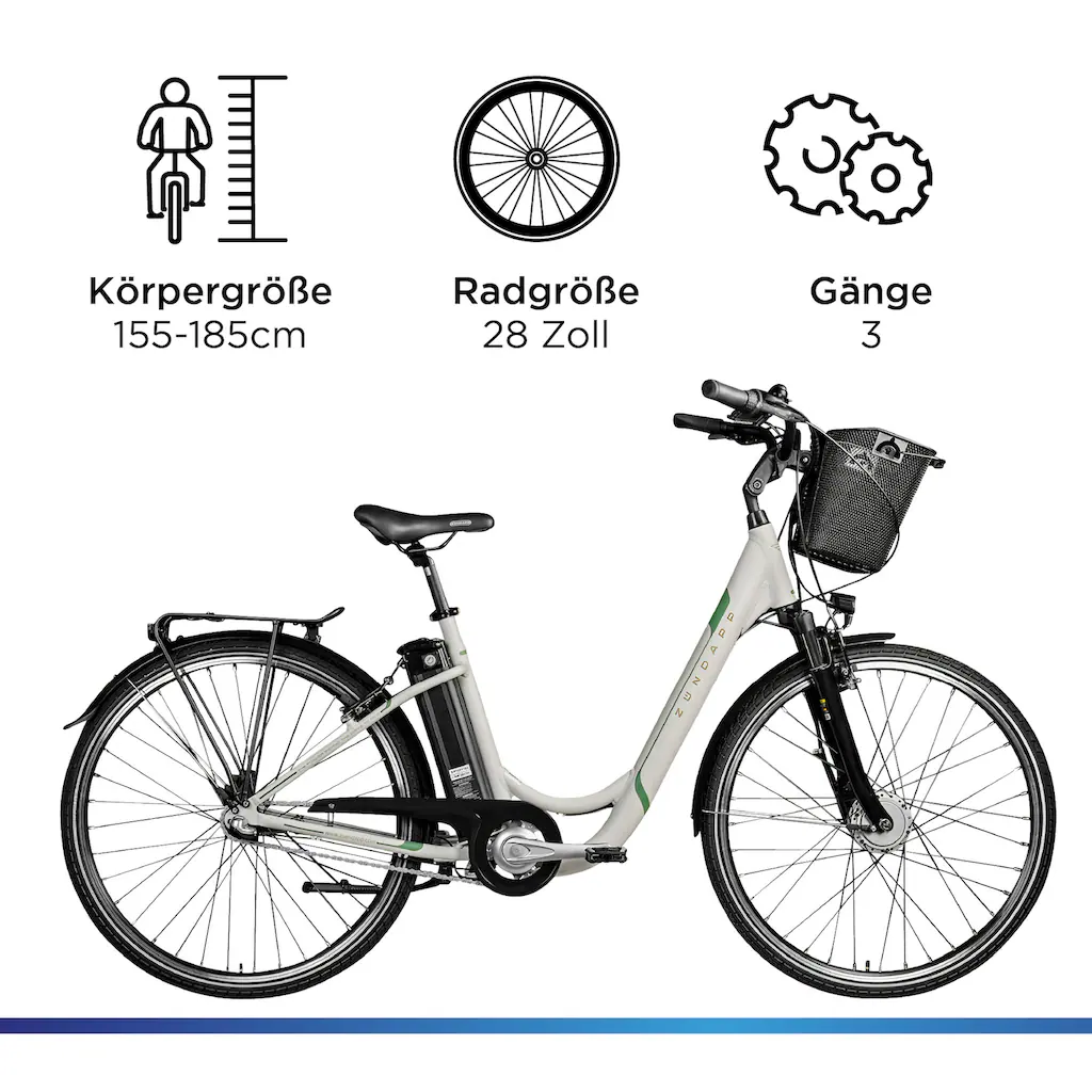 Zündapp E-Bike »Z510« 3 Gang Frontmotor 250 W E Bike 28 Zoll Damenfahrrad ab 155 cm mit 3 Gang Nabenschaltung Zeitbegrenzte Promotion